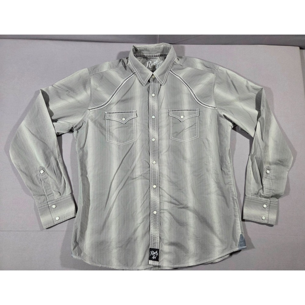 Wrangler Pearl Snap Mens Extra Large Rock 47 White Gray Stitched Riveted Western